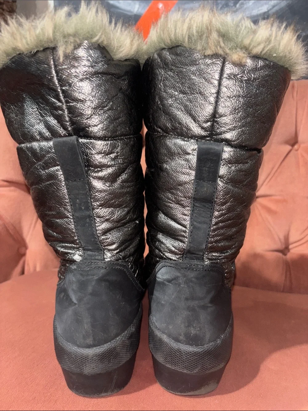 Vintage Cougar snow boots metallic lace up faux fur lined quilted women’s 10